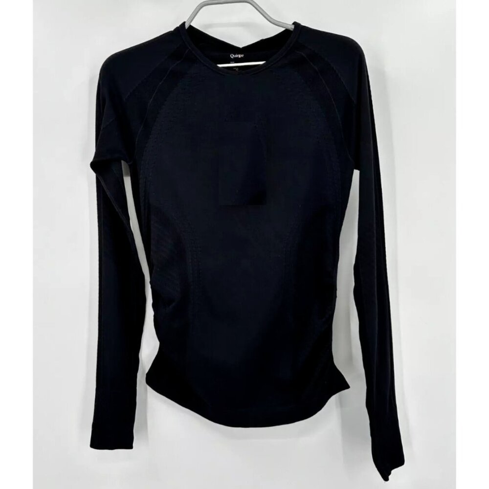 Quince Black Seamless Ruched Long Sleeve Athletic Top sz XS Women's Workout Gym